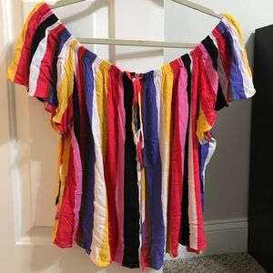 off the shoulder colorful striped top!